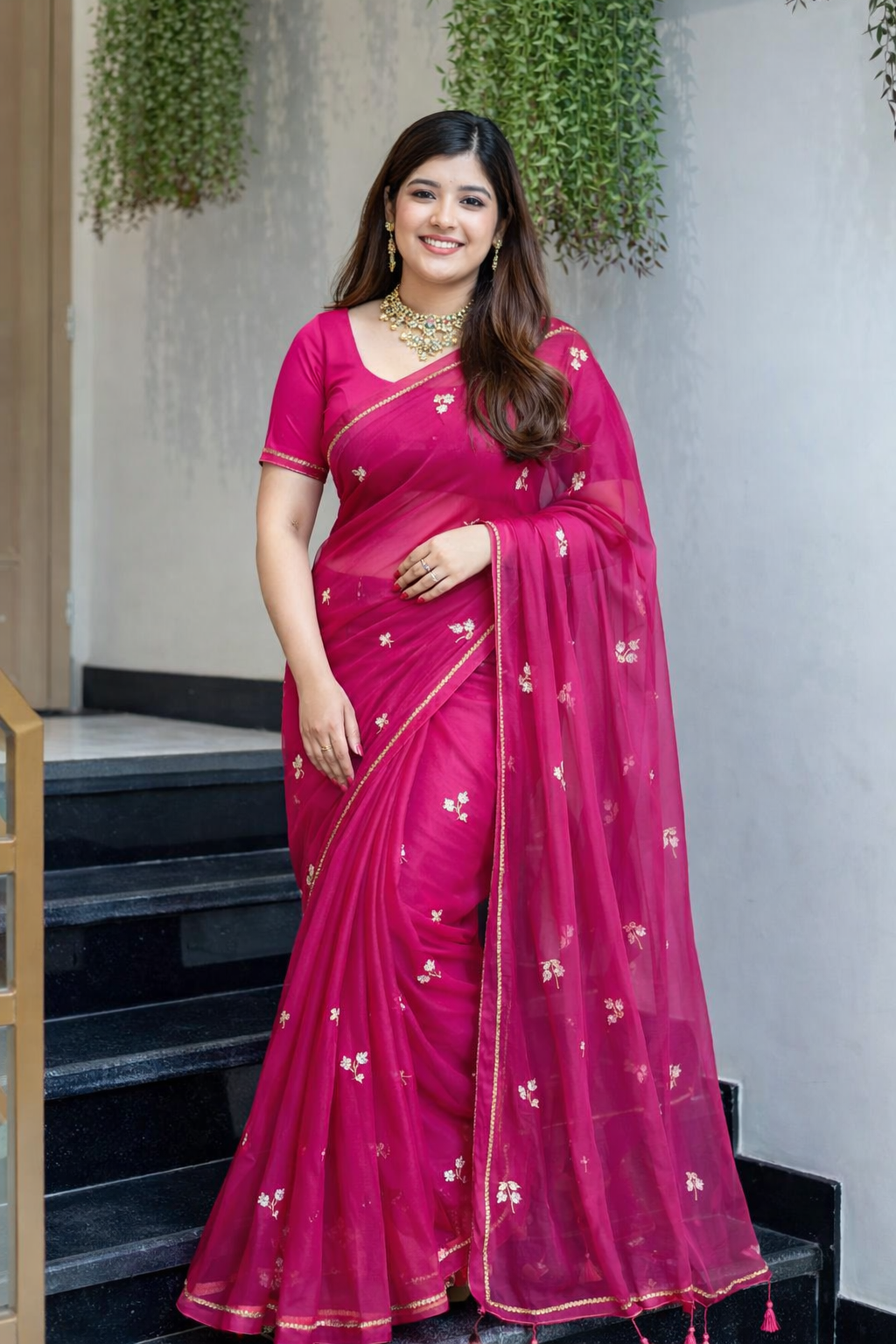 Mustard Bloom Chiffon Saree