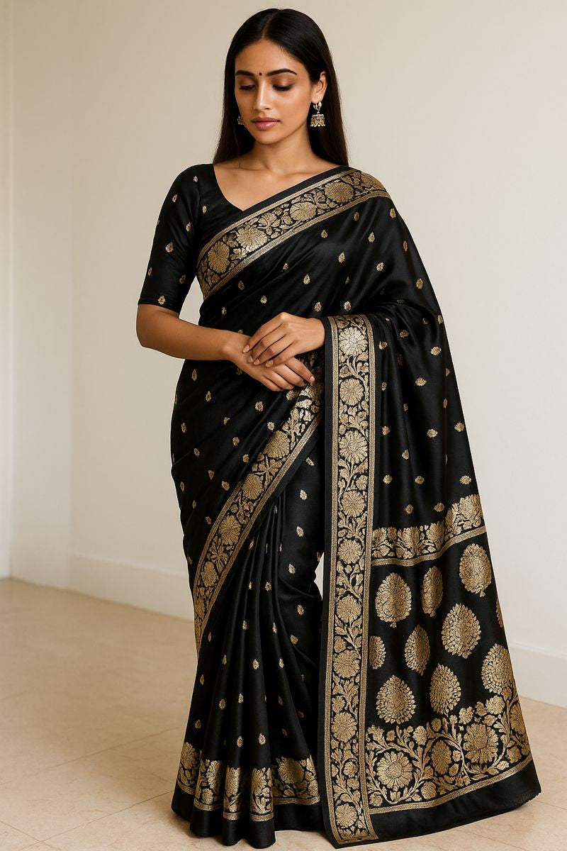 Luxury Black Zari Woven Banarasi Silk Saree