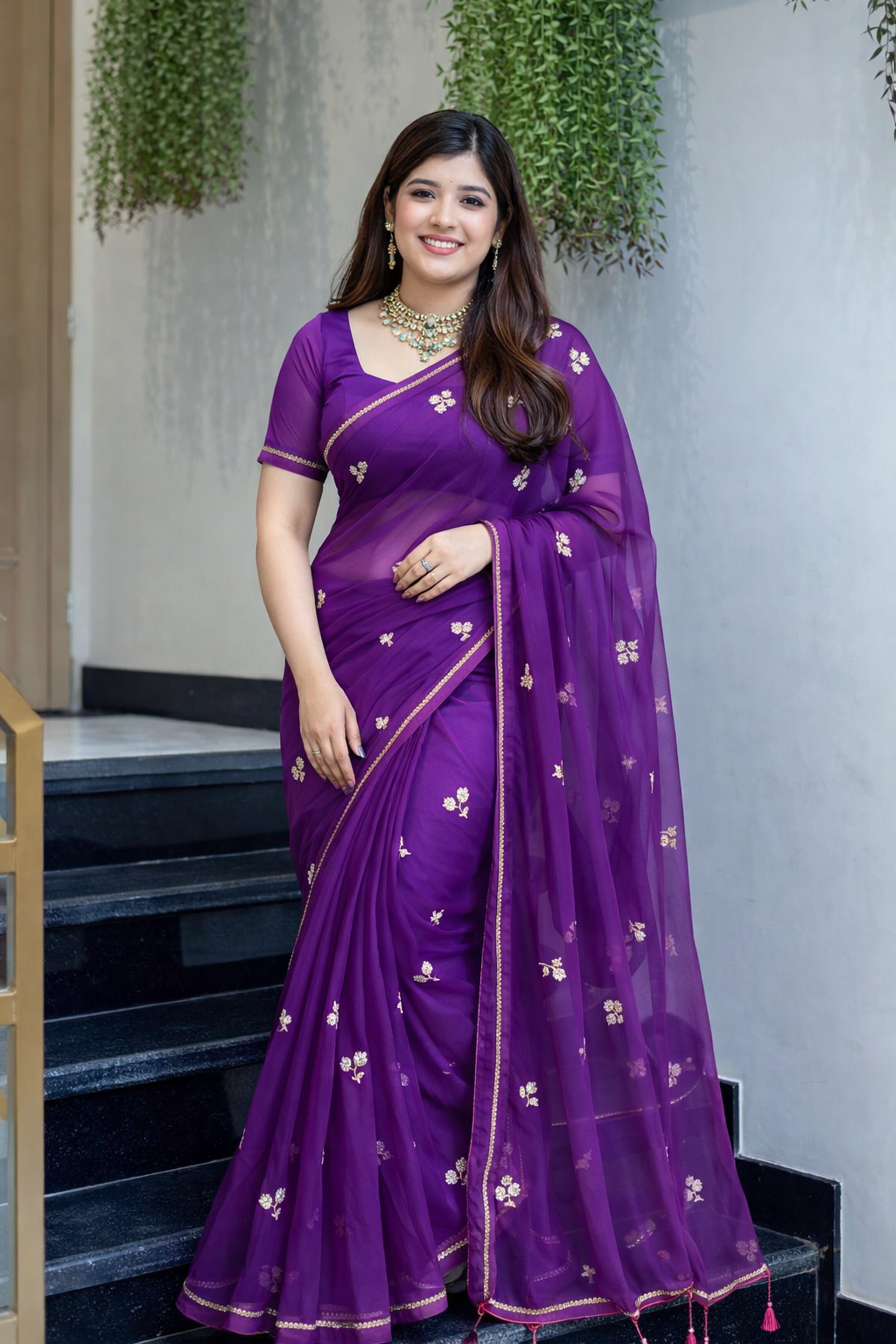 Mustard Bloom Chiffon Saree