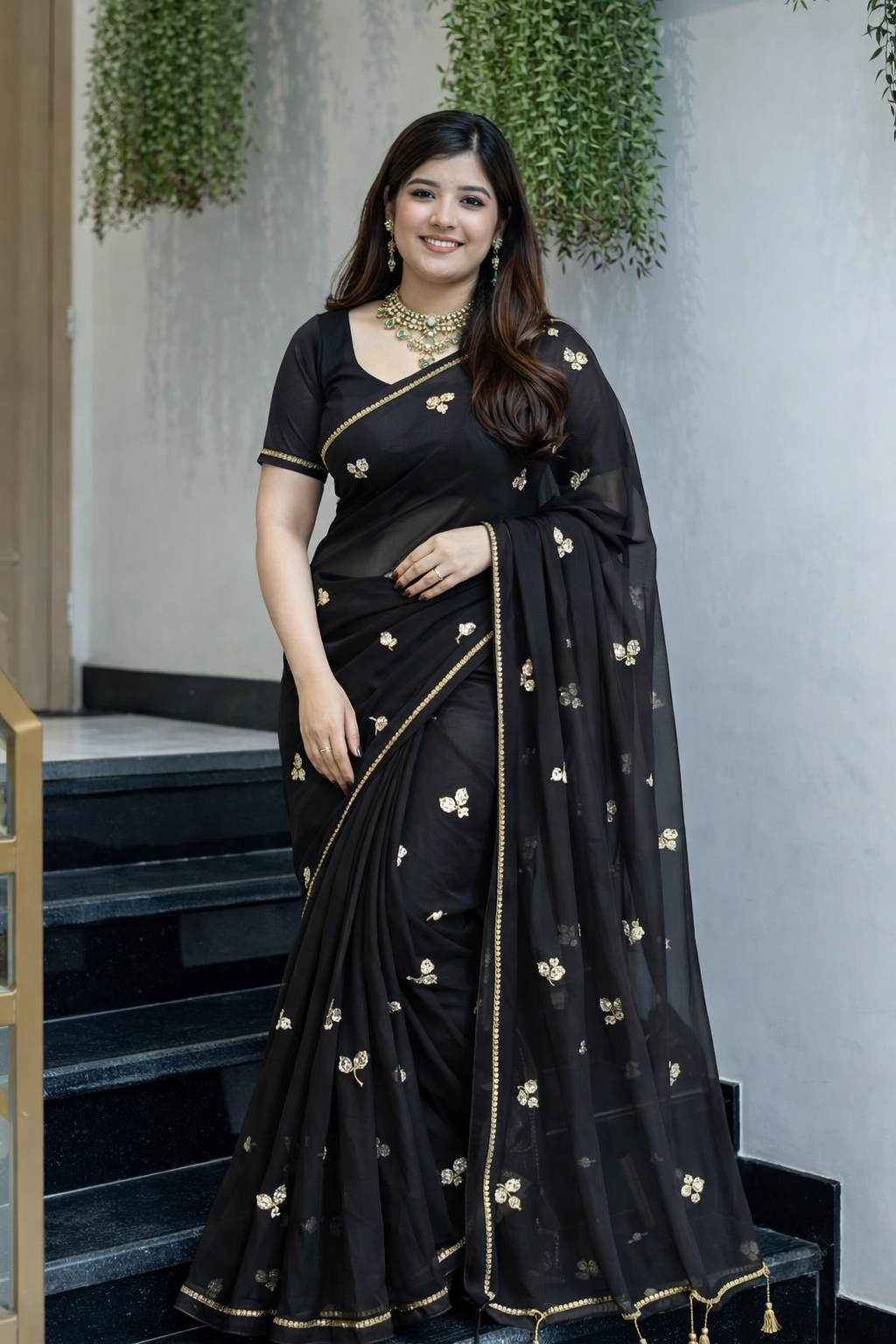 Mustard Bloom Chiffon Saree