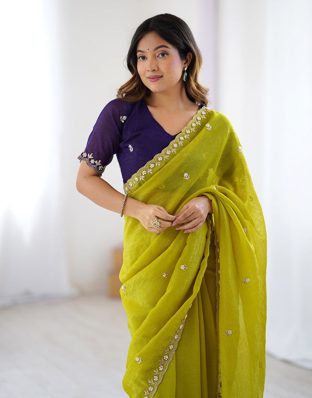 Green Chiffon Embroidery Saree
