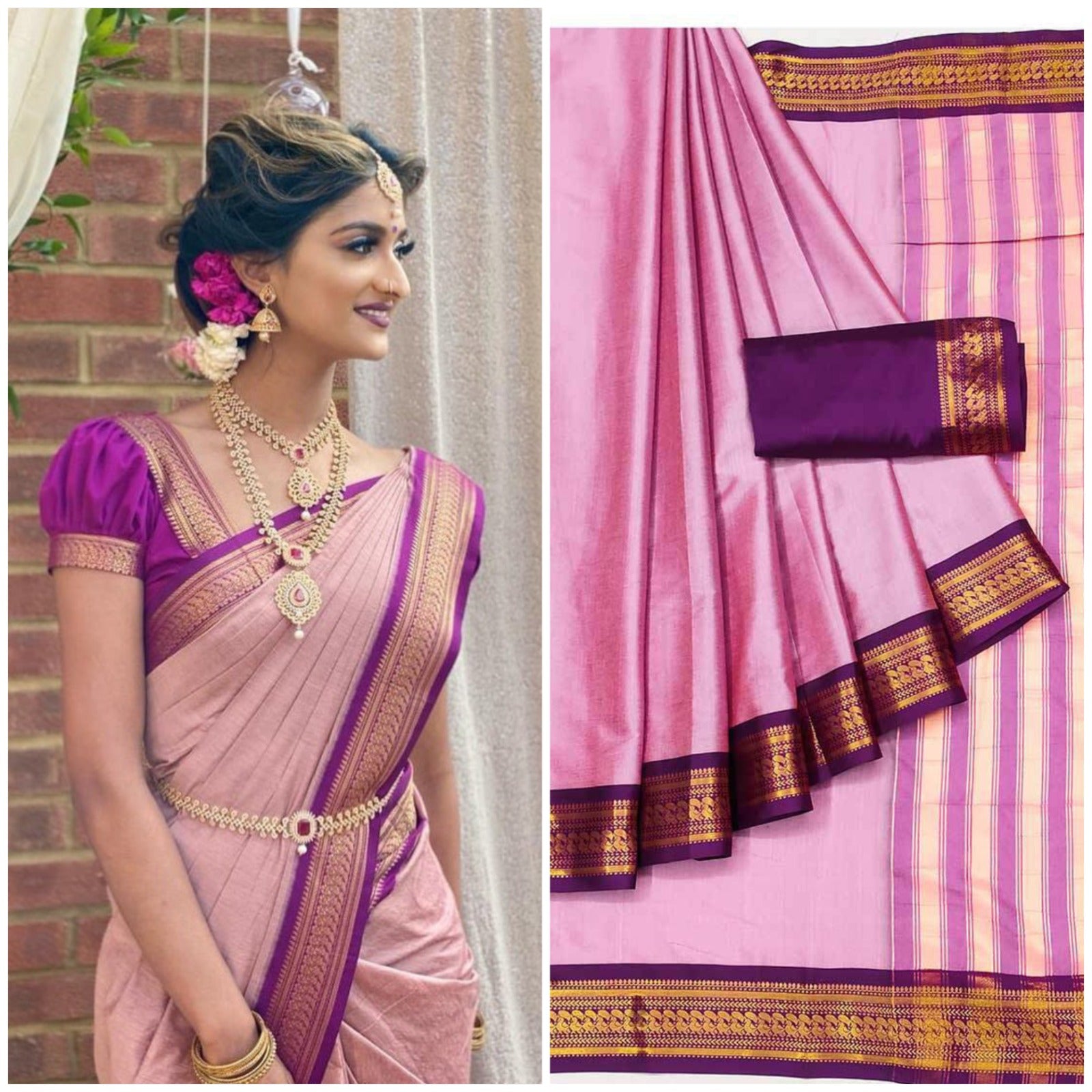 Designer Cottan Silk Saree CHIKU-BLUE