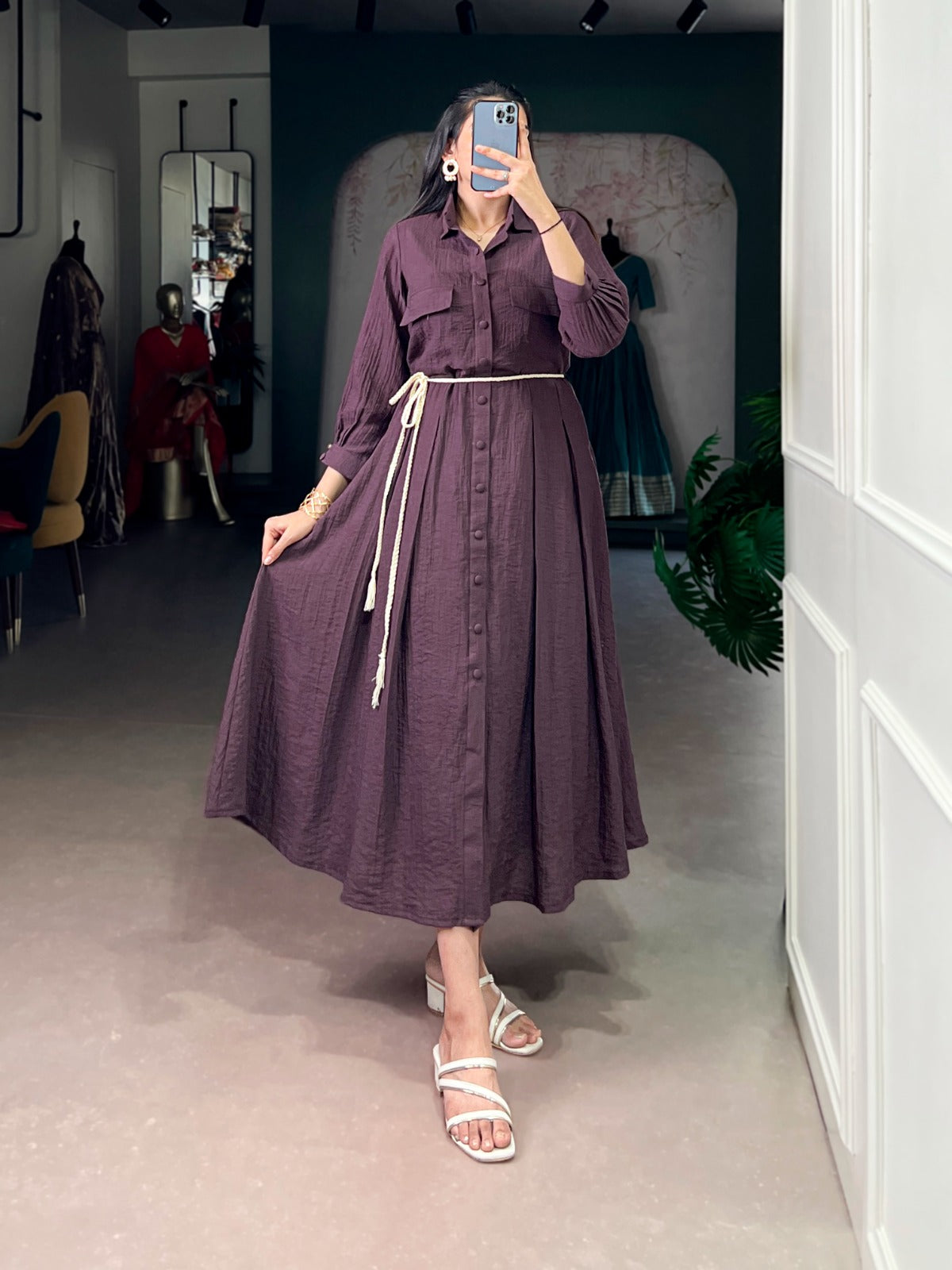 Urban Mauve Belted Shirt Dress